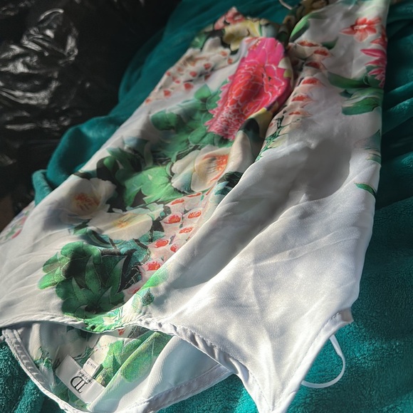 Baby Blue Tropical Print Satin Cami Dress - Picture 7 of 8